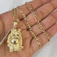 10k Figaro Chain Laughing Buddha Pendant Charm Gold 3mm 20-28 inch SET Necklace