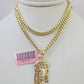 Real 14k Chain Jesus Head Charm Set Miami Cuban Link 4mm Necklace Pendant