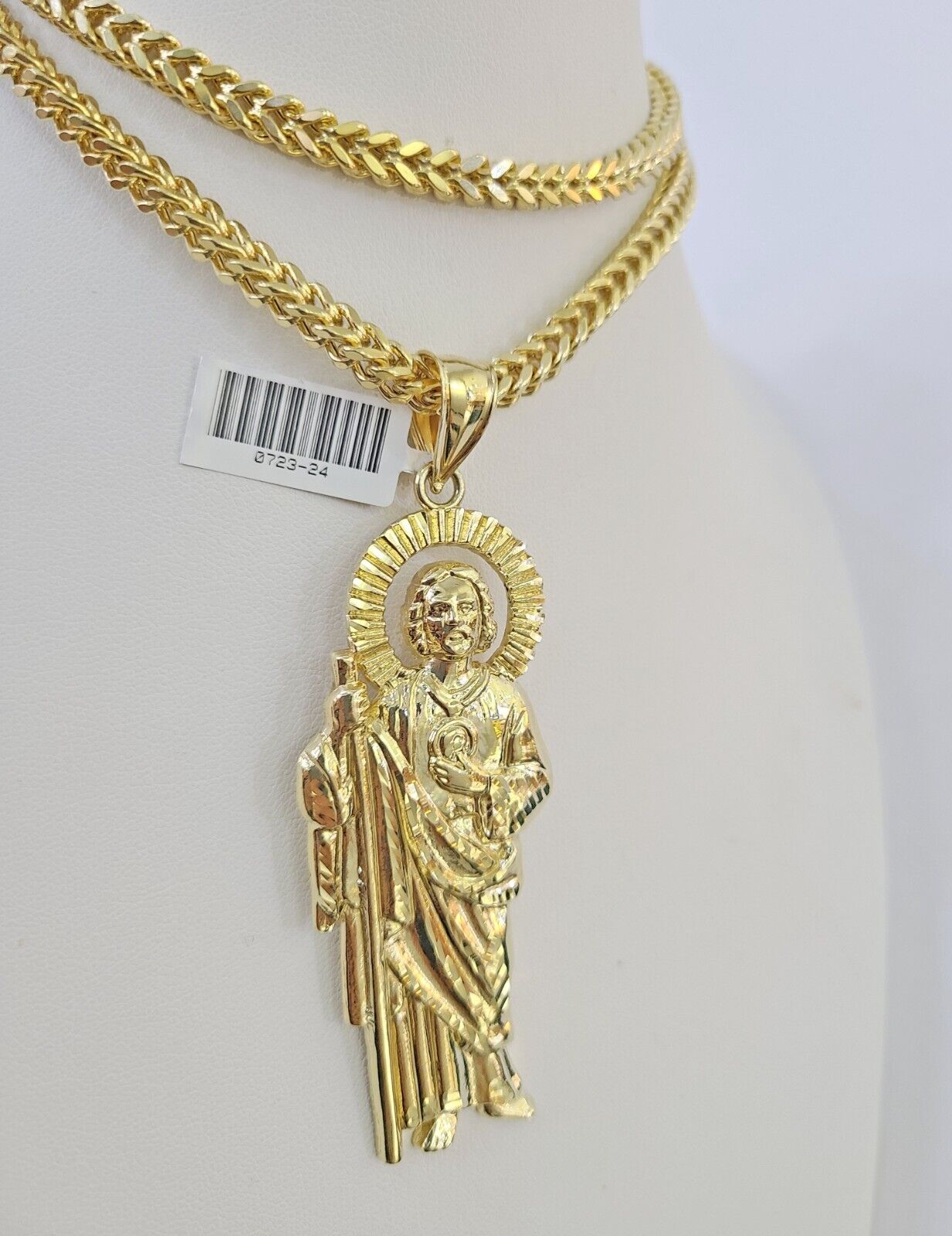 10K Franco Chain Saint Jude Pendant Charm Necklace 20"-26" 5mm Gold SET Yellow