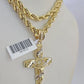 Real 10k Rope Chain Jesus Cross Charm Necklace Pendant Set 5mm 20"-30" Inch Gold