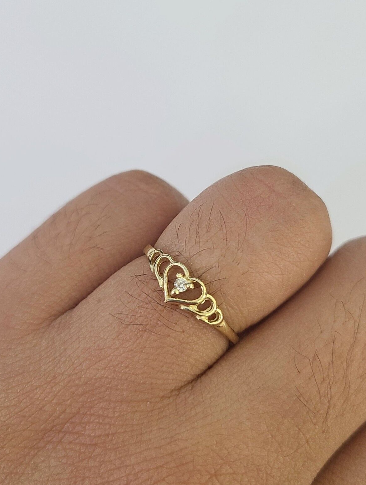 Real 10k Yellow Gold Hearts Ring Wedding Engagement Casual 10Kt Genuine