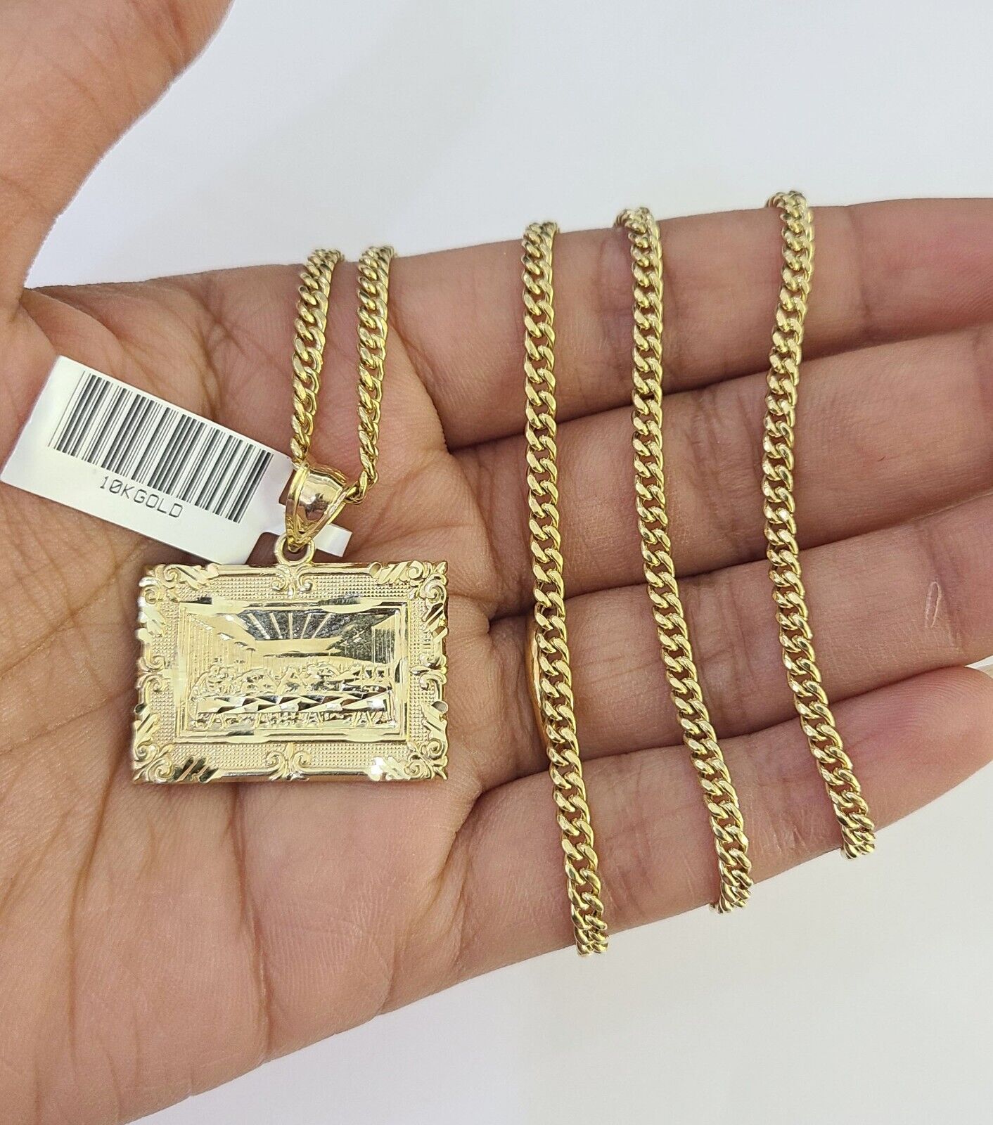 10K Gold Miami Cuban Chain Last Supper Charm 18"-30" 3mm REAL Pendant