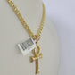 10k Gold Byzantine Necklace Jesus Ankh Cross Charm 18-28 inch 3mm SET Chain