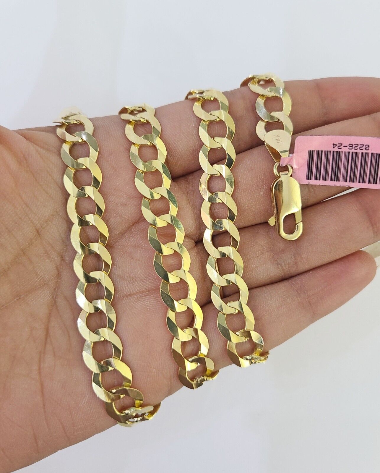 14k Solid Cuban Curb Link Chain 8mm 22 inch Yellow Gold Real Necklace