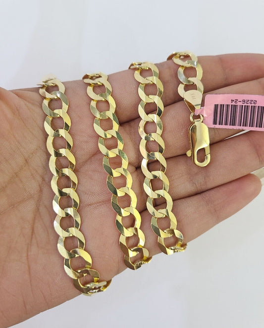 14k Solid Cuban Curb Link Chain 8mm 22 inch Yellow Gold Real Necklace