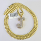 10k Miami Cuban Chain Diamond J Initial Charm Set 4mm 18"-28" Necklace Gold