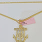 14k Yellow Gold Miami Cuban Chain Jesus Anchor Charm Set 3mm 18"-26" Necklace