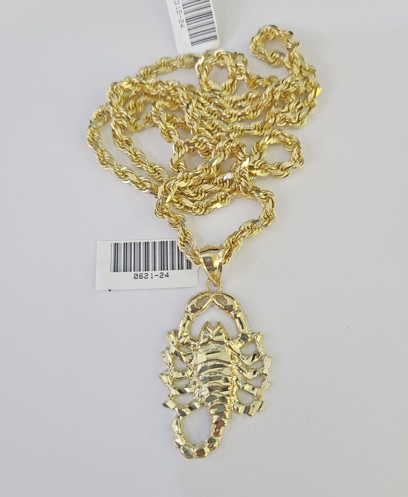 10k Solid Rope Chain Scorpion Charm Set 4mm 20"-28" Necklace Gold Yellow