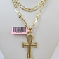14k Solid Figaro Chain Ankh Jesus Cross Pendant Gold 5mm 18-28 inch SET Necklace