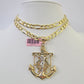 14k Figaro Chain Jesus Anchor Charm Pendant Gold 7mm 20-30 inch SET Necklace