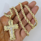 Real 10k Rope Chain Jesus Cross Charm Necklace Pendant Set 5mm 18"-28" Gold