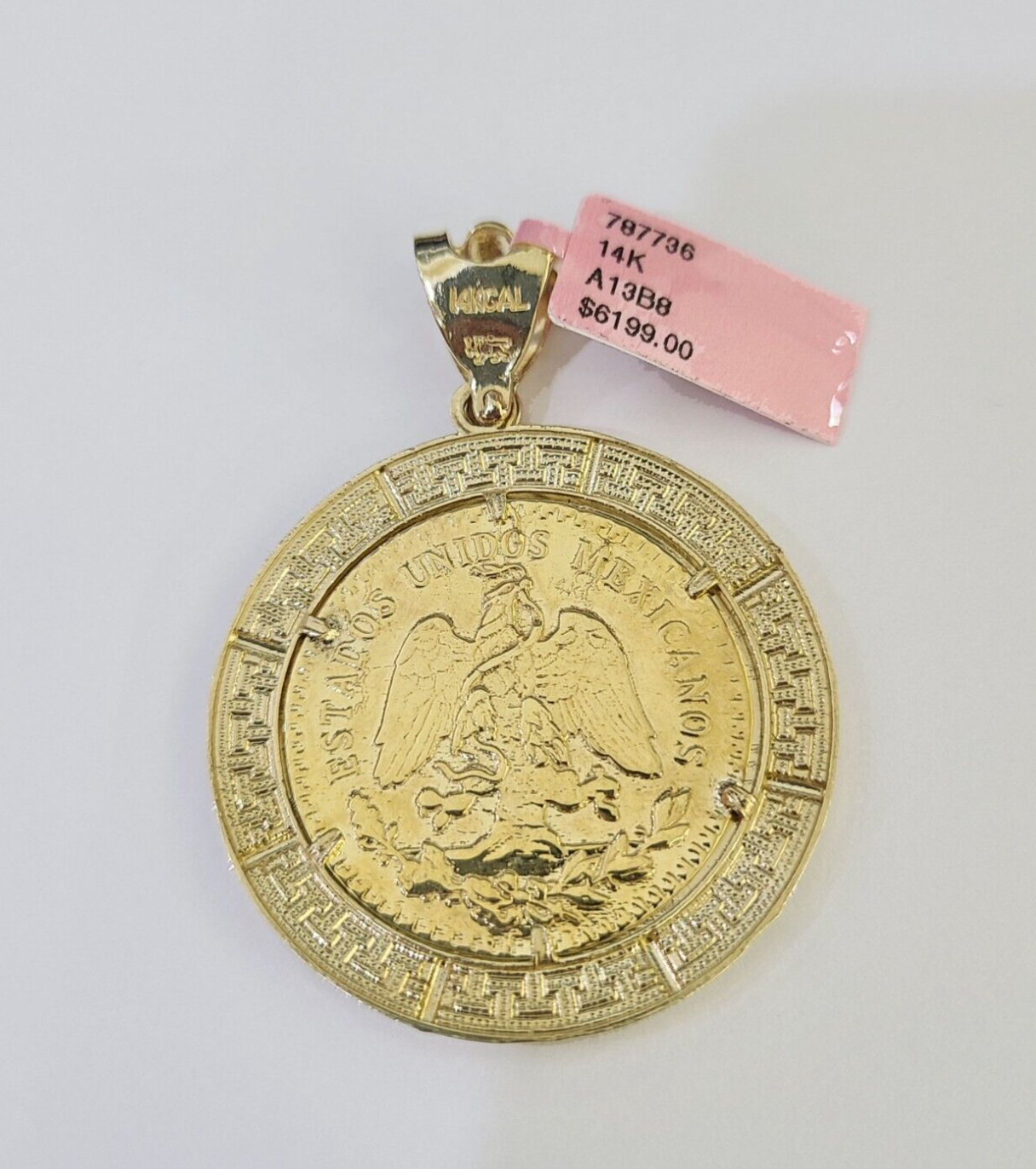 REAL 14k Yellow Gold Charm Centenario Style Coin in Bezel 50 Pesos 1947 Pendant