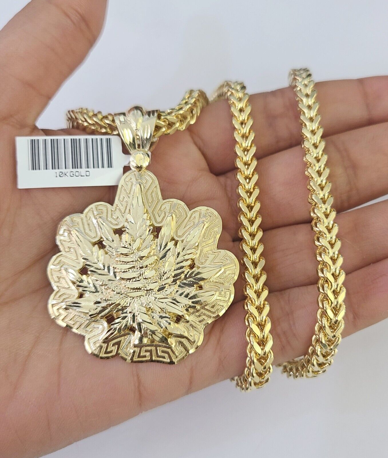 10K Franco Chain Tree leaf Pendant Charm Necklace 20"-26" 5mm Gold SET Yellow