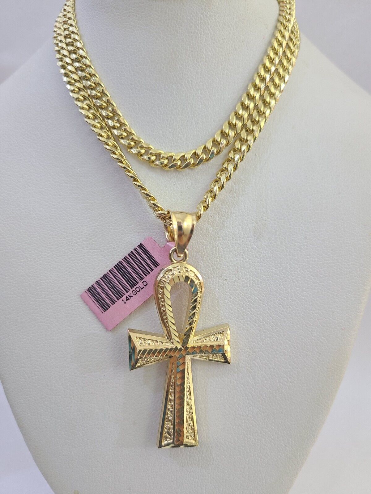 Real 14k Chain Cross Charm Set Miami Cuban Link 5mm 18"-30" Necklace Pendant