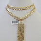 10k Gold Chain Nugget Charm Solid Cuban Curb Necklace 9mm 20"-30" SET