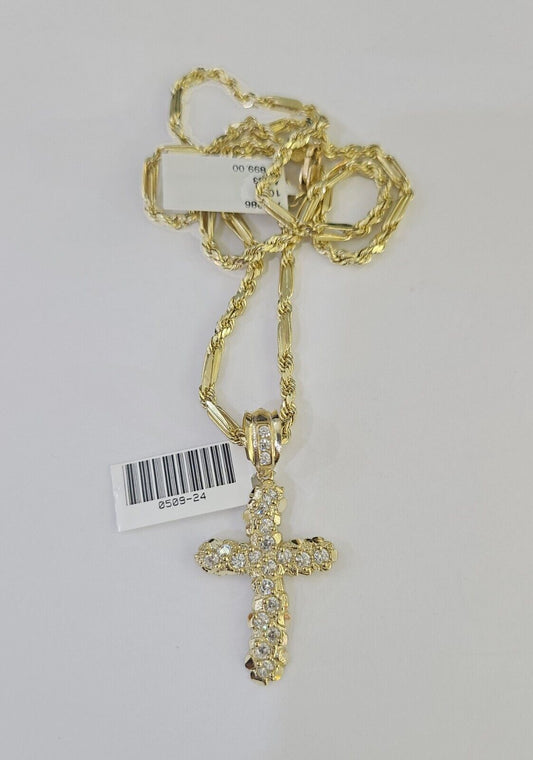 10k Milano Rope Chain Jesus Cross Charm Necklace SET 3mm 18" 20" 22" 24"