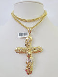 10K Franco Chain Jesus Crucifix Cross Pendant Charm Necklace 20"-28" 4mm Gold