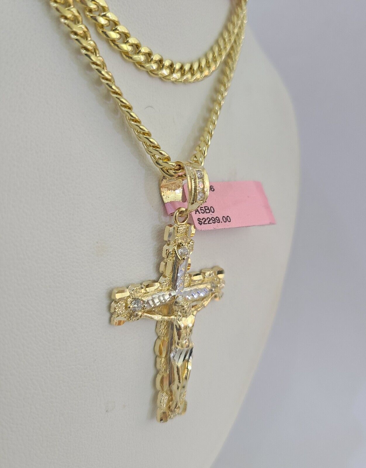 Real 14k Chain Cross Charm Set Miami Cuban Link 5mm 18"-30" Necklace Pendant