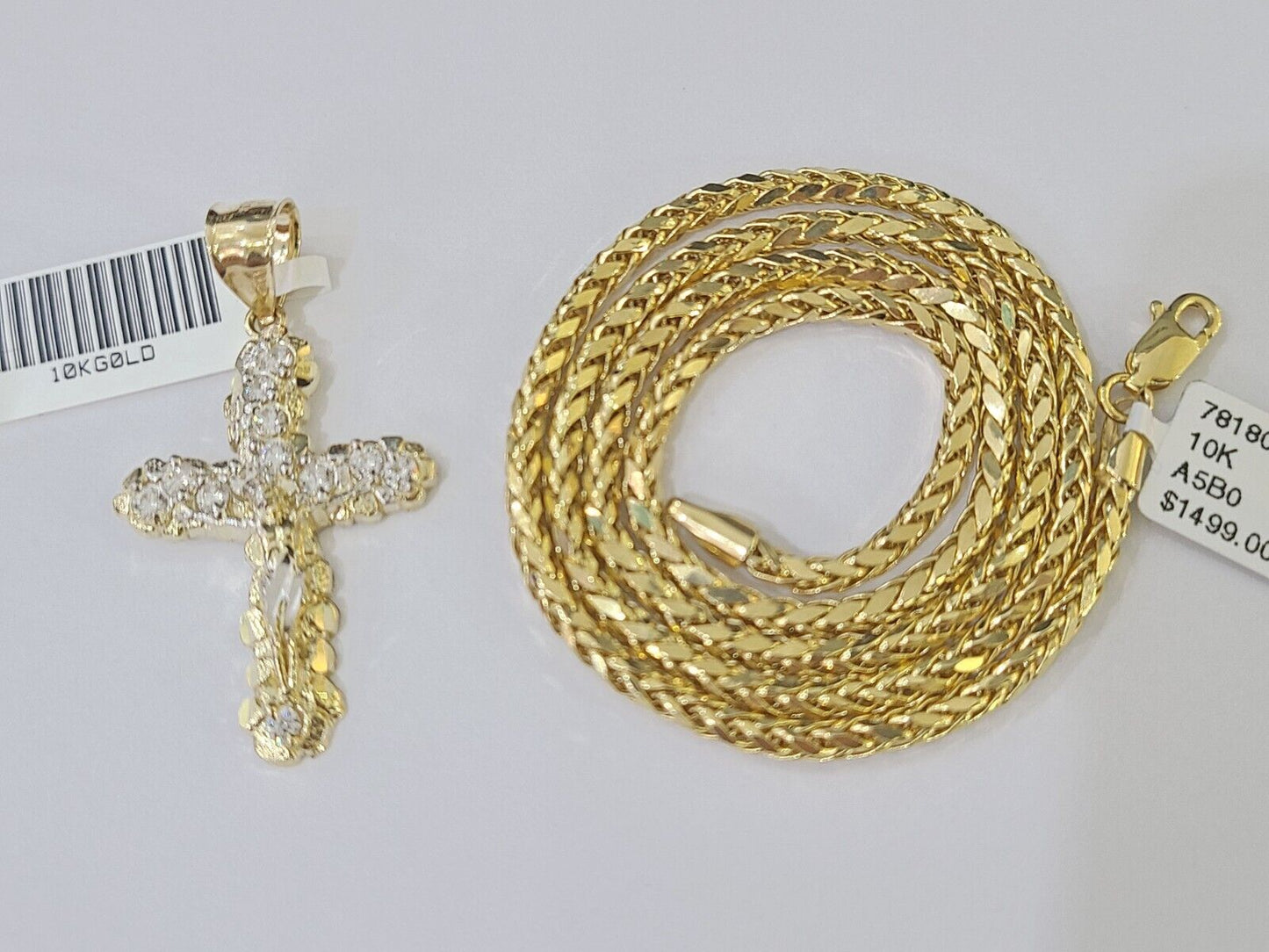 10K Gold Palm Chain 3mm Length 18" 20" 22" 24" 26" 28" 30" & Cross Charm