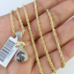 10k Solid Rope Chain 2mm Money Bag Diamond Pendant Charm Necklace SET 18-22 in