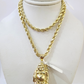 Real 10k Gold Rope Chain Necklace Laughing Buddha Pendant Charm Set 4mm 20"-30"