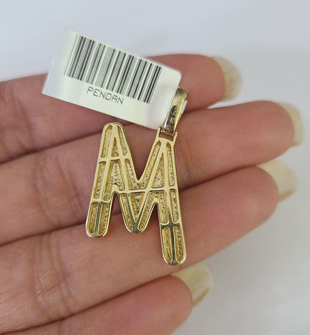 10k Yellow Gold Diamond M Charm Pendant Initial Alphabet Letter Real Genuine