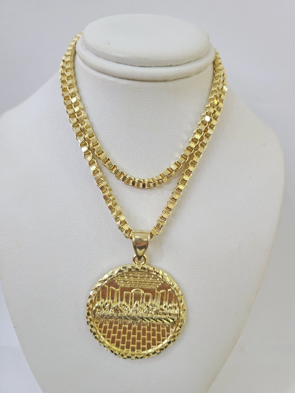 Real 10k Gold Byzantine Necklace Last Supper Nugget 20"-30" 3mm Pendant SET