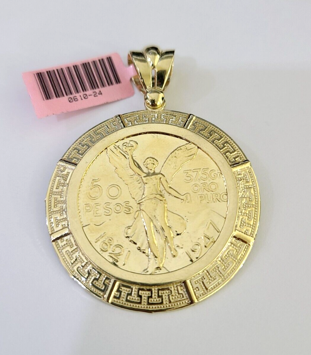 REAL 14k Yellow Gold Charm Centenario Style Coin in Bezel 50 Pesos 1947 Pendant