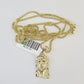 10K Solid Franco Chain Jesus Head Pendant Charm Necklace 18"-24" 1mm Gold