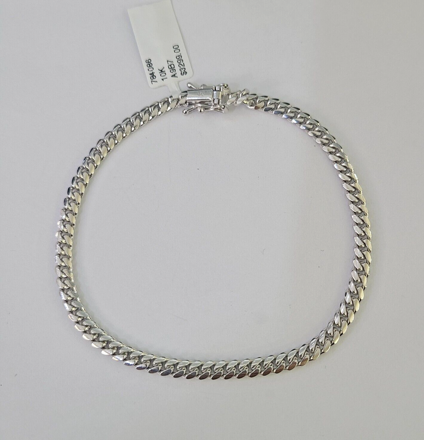 Real 10K Miami Cuban Bracelet White Gold Solid 4mm 8Inches Box Lock Genuine