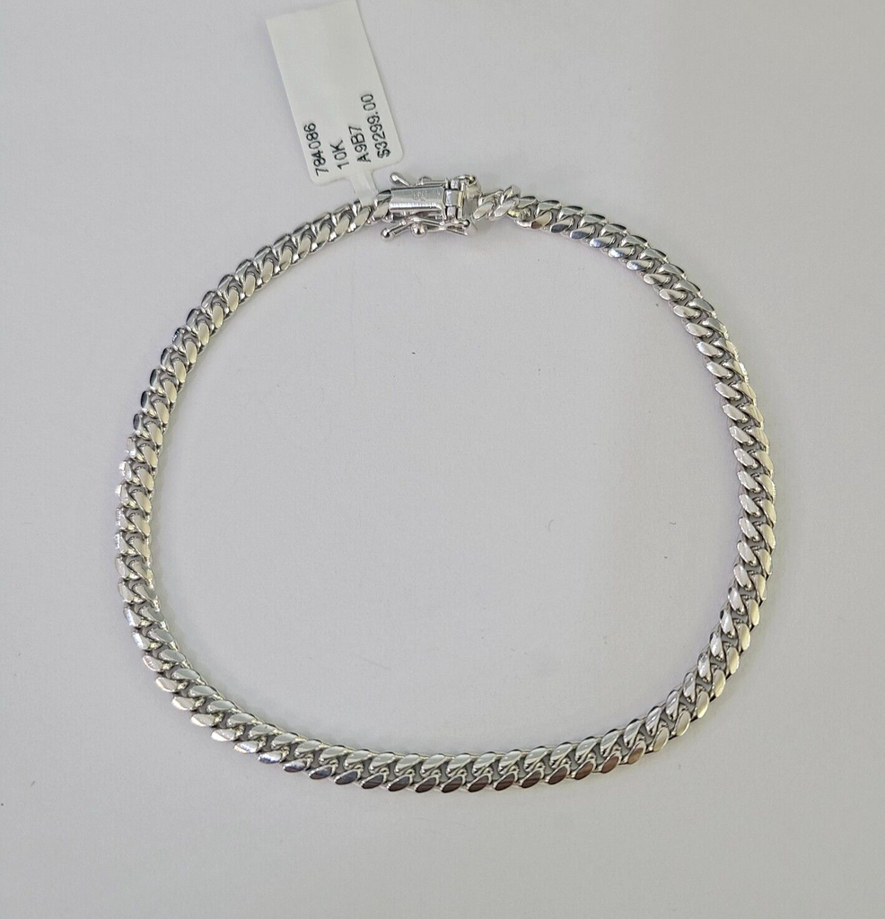 Real 10K Miami Cuban Bracelet White Gold Solid 4mm 8Inches Box Lock Genuine
