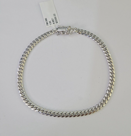 Real 10K Miami Cuban Bracelet White Gold Solid 4mm 8Inches Box Lock Genuine
