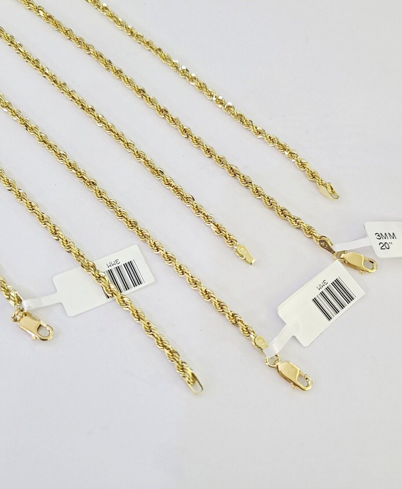 10k Solid Real Rope Chain Necklace 3mm 18"-26" Yellow Gold Men Women Genuine