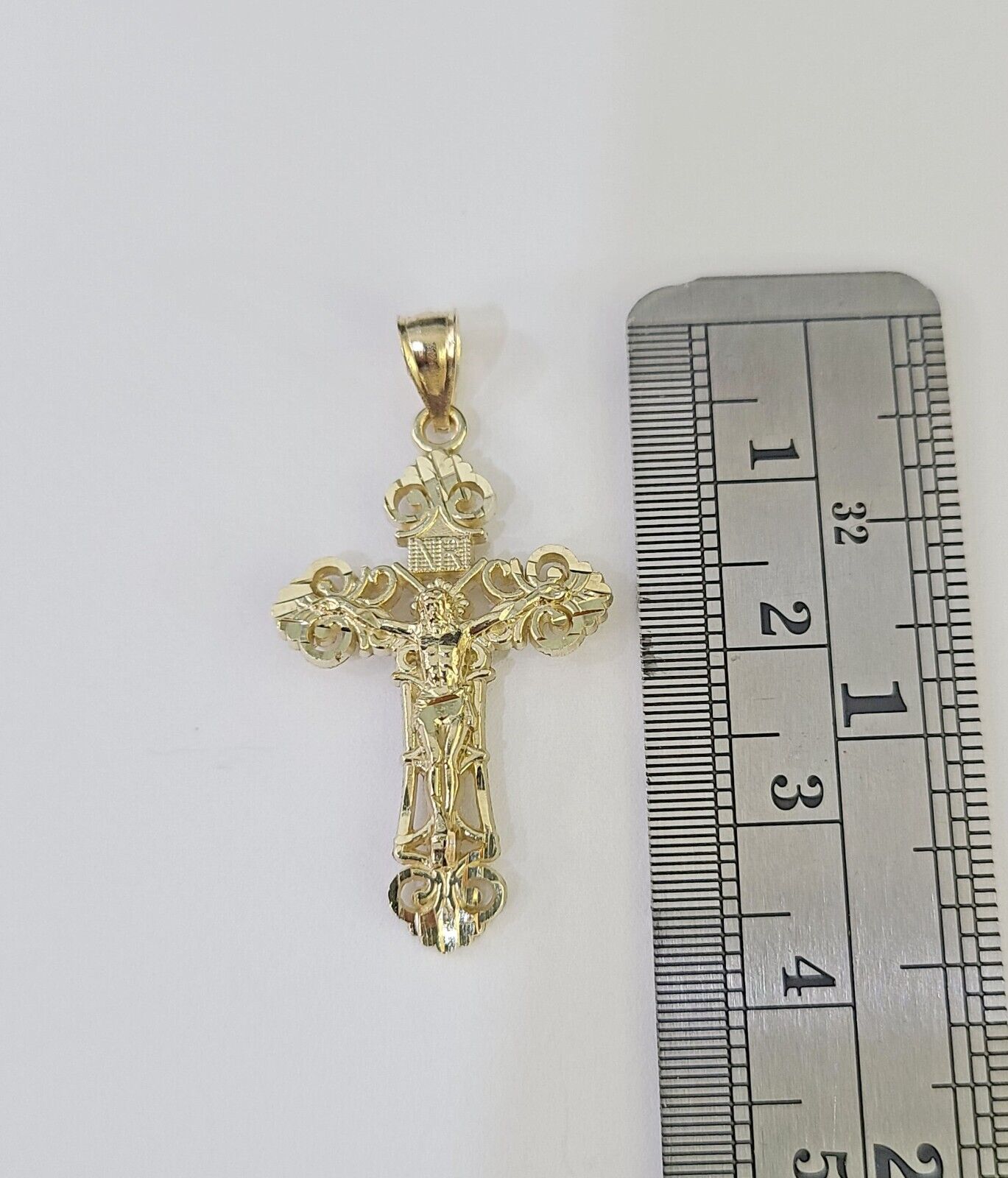 10K Gold Franco Chain INRI Cross Charm SET Length 16-20 Inches 1mm Ladies Women