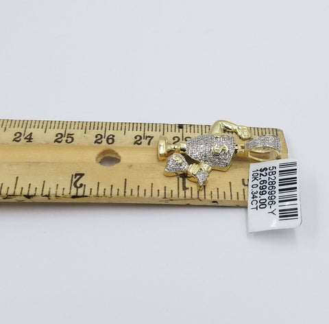10K Money Bag Yellow Gold Diamond Charm Rope Chain 18" - 26"  2.5mm