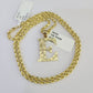 10k Gold Initial E Charm Rope Chain 16"-26" 2.5mm SET Necklace Alphabet Pendant