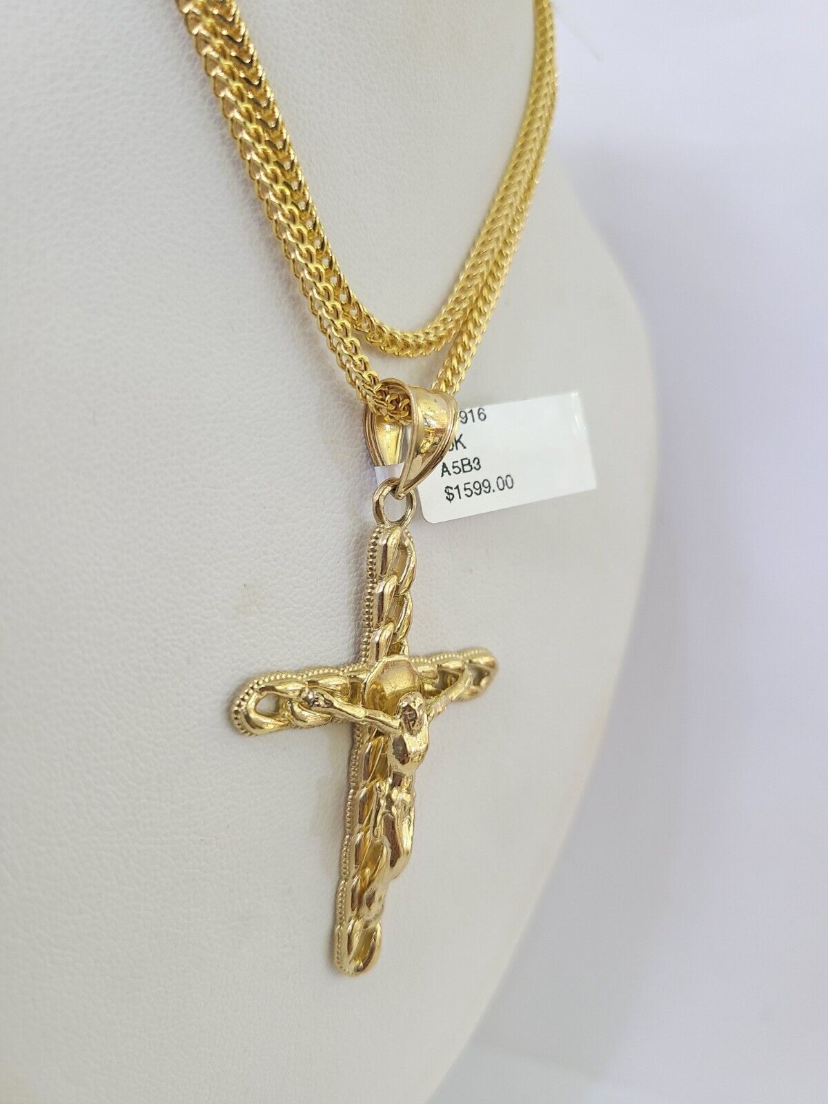 10K Gold Franco Chain Jesus Cross Charm Pendant 20-26 inches 2.5mm REAL Yellow