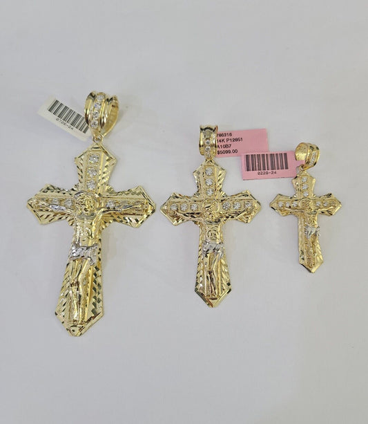 14k Jesus Cross Charm Pendant Yellow Gold Men Women 4" 3" 2"