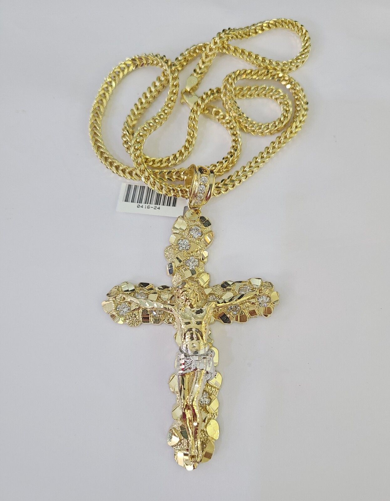 10K Franco Chain Jesus Crucifix Cross Pendant Charm Necklace 20"-28" 4mm Gold