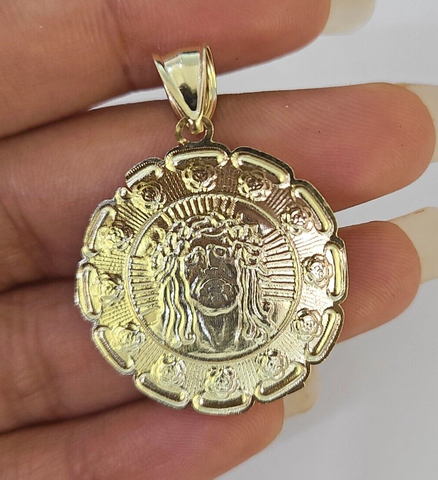 Real 10K Jesus Virgin Mary Pendent Charm 10kt yellow Gold 1.5" Guadalupe