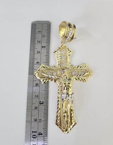 10k Gold Byzantine Necklace Jesus Cross Charm 20-30 inches 9mm REAL SET Chain