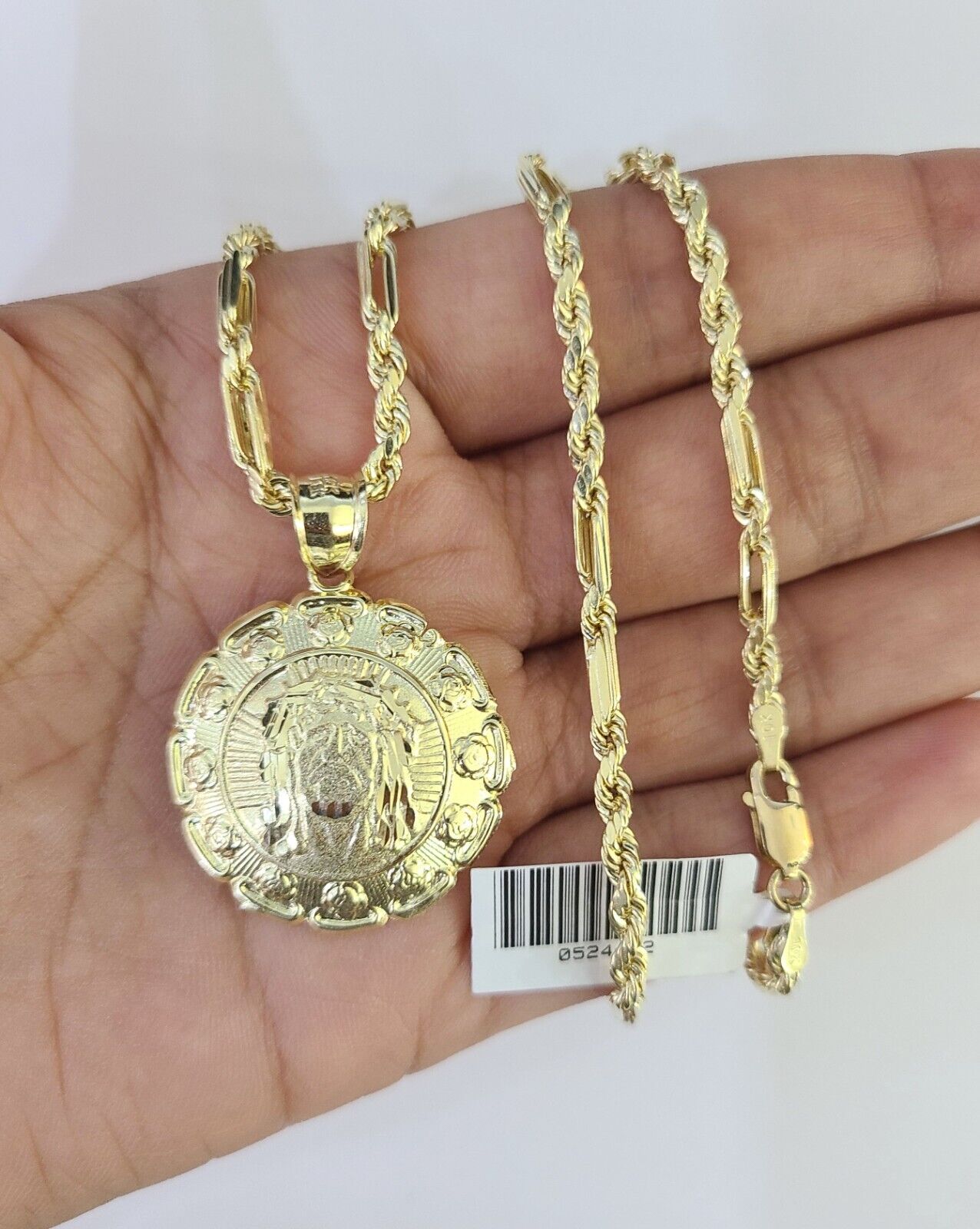 10k Milano Rope Chain Jesus Head Charm Necklace SET 3mm 18"-26" Pendant