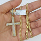 10k Miami Cuban Chain Jesus Cross Charm Set 4.5mm 20"-28" Necklace Pendant Gold