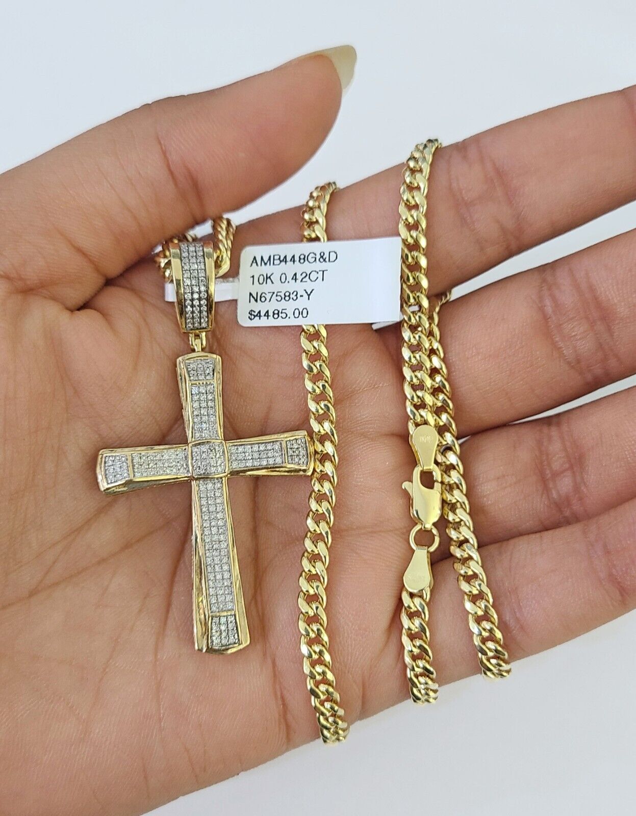 10k Miami Cuban Chain Jesus Cross Charm Set 4.5mm 20"-28" Necklace Pendant Gold