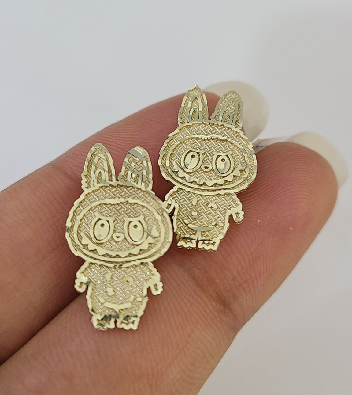 10k Gold Cartoon Monster Earrings Push Back Real 10kt Gold Studs Unisex