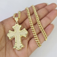 10k Jesus Cross Charm Miami Cuban Chain Pendant Set 5mm 18"28" Necklace Gold