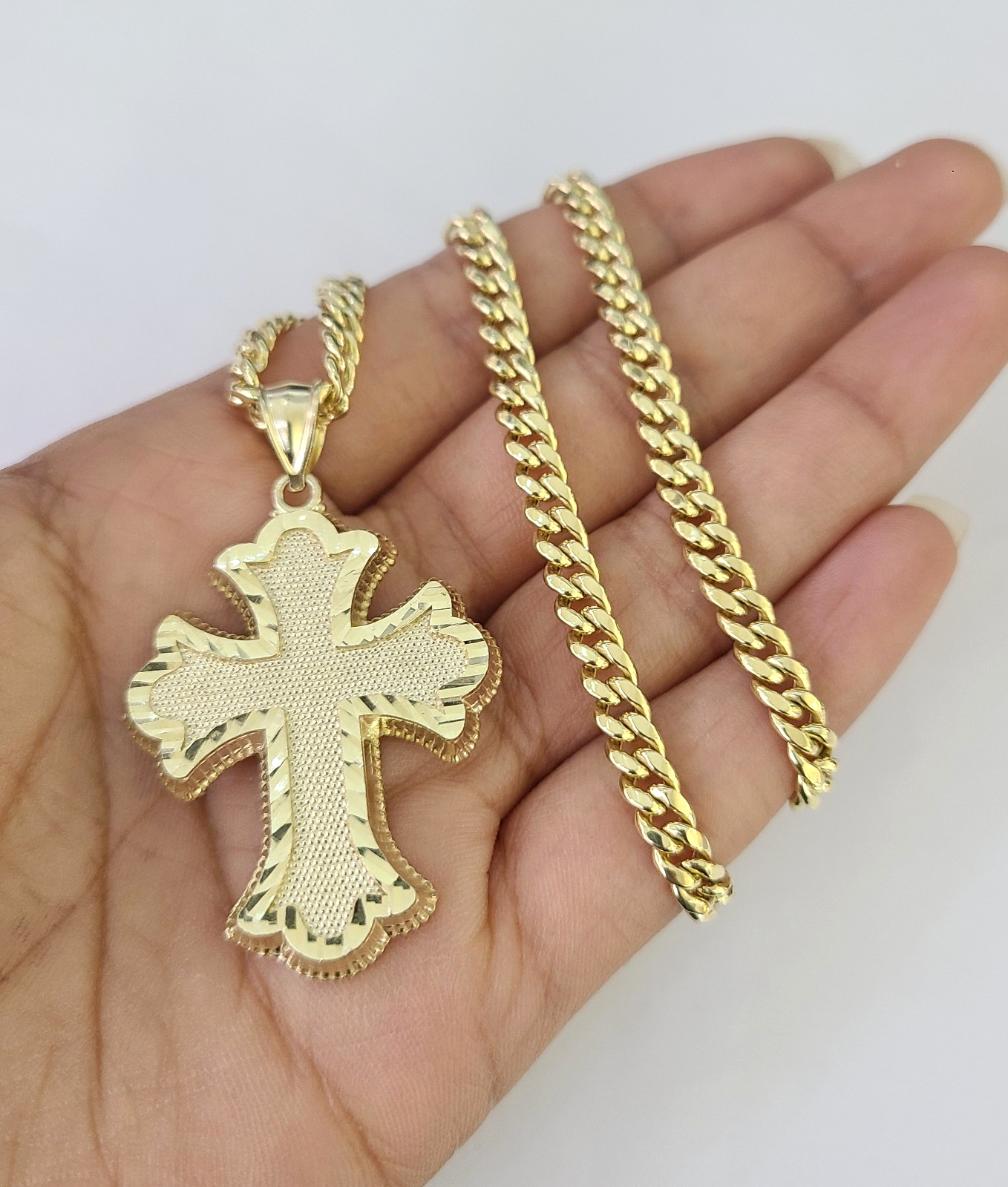 10k Jesus Cross Charm Miami Cuban Chain Pendant Set 5mm 18"28" Necklace Gold