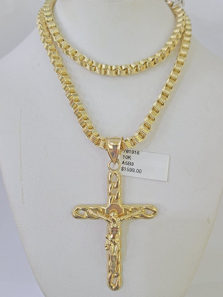 10k Gold Byzantine Box Necklace Jesus Cross Charm 18
