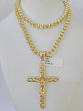 10k Gold Byzantine Box Necklace Jesus Cross Charm 18"-26" SET Yellow Real