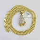 10k Miami Cuban Chain Diamond Praying Hands Charm Set 4mm 18"-28" Necklace Gold